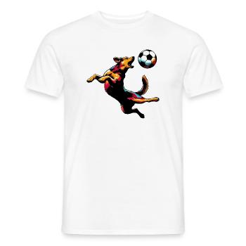 Dog plays with a soccer ball - Men's T-Shirt - white - Front - AI Model Male 178 dark (178cm)