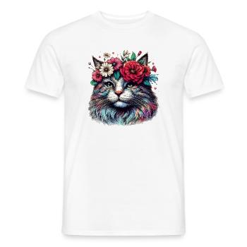 Katze mit Blumen - Männer T-Shirt - Weiß - Vorne - AI Model Male 178 dark (178cm)