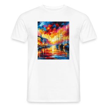 Vibrant Harbor Sunset with Boats and Colors - Men's T-Shirt - white - Front - AI Model Male 178 dark (178cm)
