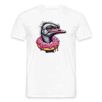 drôle de festin pour les yeux - Oiseau autruche avec beignet - T-shirt homme - blanc - Devant - AI Model Male 178 dark (178cm)