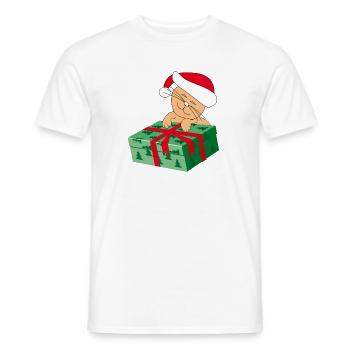 Happy Cat Katze with a Gift - Männer T-Shirt - Weiß - Vorne - AI Model Male 178 dark (178cm)