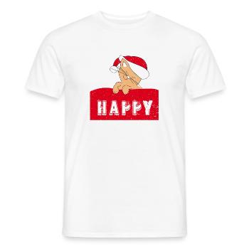 Happy Cat with Christmas-Cap - Männer T-Shirt - Weiß - Vorne - AI Model Male 178 dark (178cm)