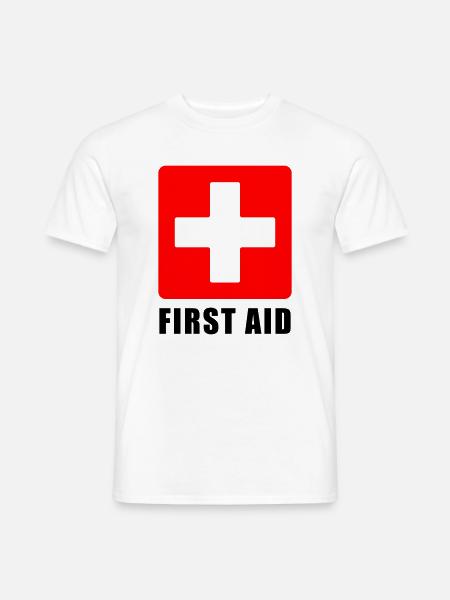 Icône vectorielle de panneaux de sécurité croisés médicales de premiers secours - T-shirt homme - blanc