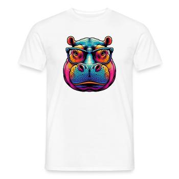 Hippopotamus with Glasses - Men's T-Shirt - white - Front - AI Model Male 178 dark (178cm)