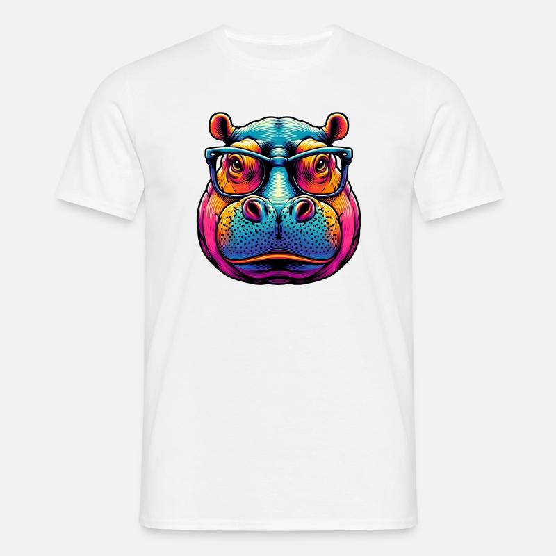 Nilpferd mit Brille - Männer T-Shirt - Weiß