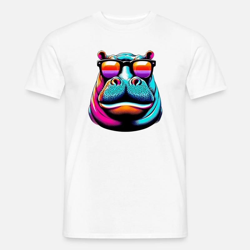Nilpferd mit Sonnenbrille - Männer T-Shirt - Weiß