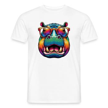 Hippopotamus with Glasses - Men's T-Shirt - white - Front - AI Model Male 178 dark (178cm)
