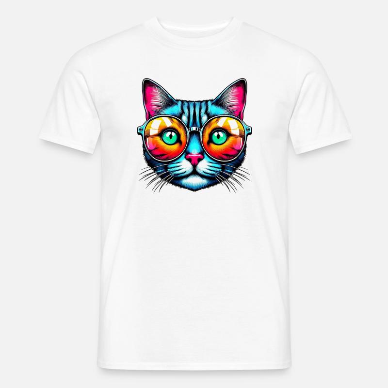 Kater mit Sonnenbrille - Männer T-Shirt - Weiß