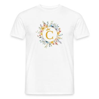 C monogramme, cercle de fleurs, personnalisable - T-shirt homme - blanc - Devant - AI Model Male 178 dark (178cm)