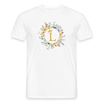 L Monogram, Cercle de fleurs, Personnalisable - T-shirt homme - blanc - Devant - AI Model Male 178 dark (178cm)
