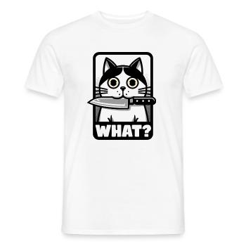 WAS? EINE KATZE MIT MESSER - Männer T-Shirt - Weiß - Vorne - AI Model Male 178 dark (178cm)