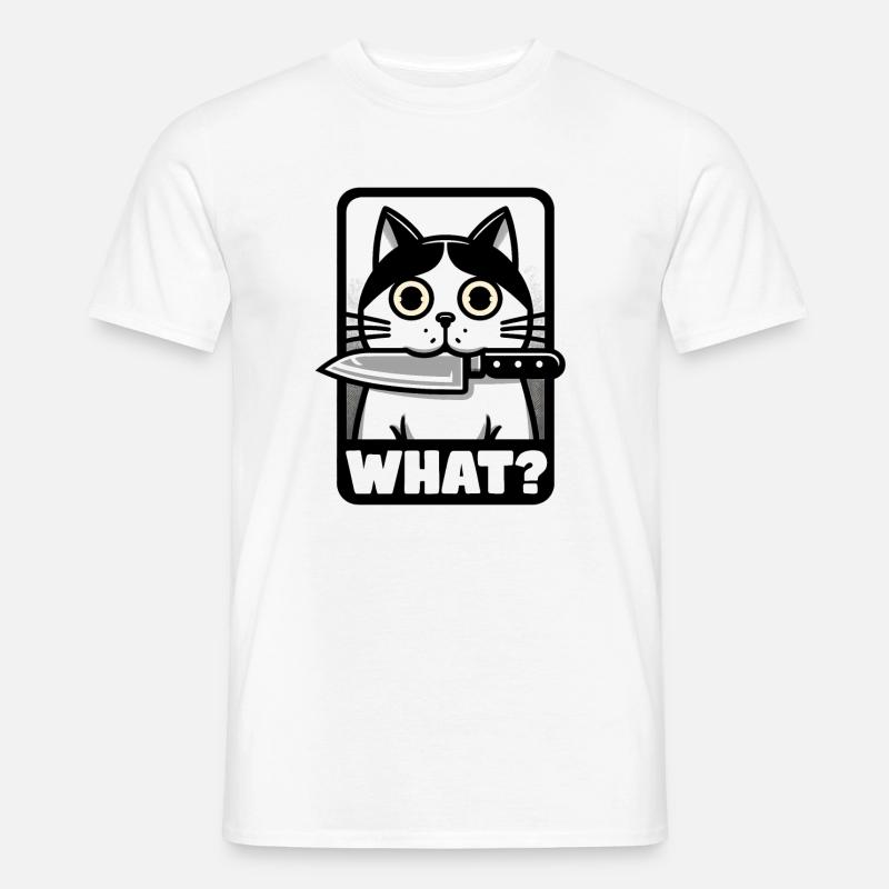 WAS? EINE KATZE MIT MESSER - Männer T-Shirt - Weiß