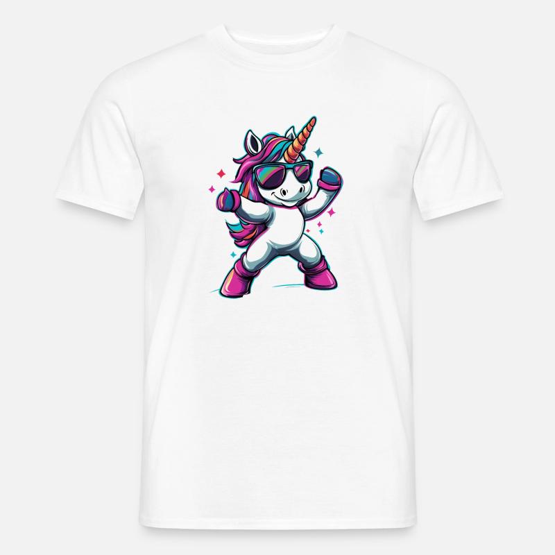 Cooles dabbendes Einhorn mit Sonnenbrille - Männer T-Shirt - Weiß