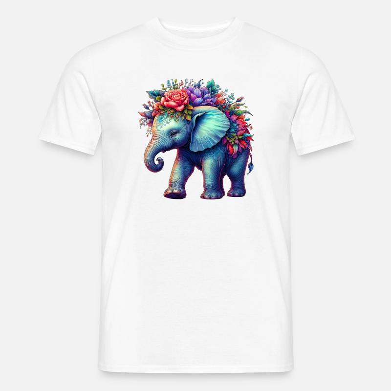 Elefant mit Blumen - Männer T-Shirt - Weiß