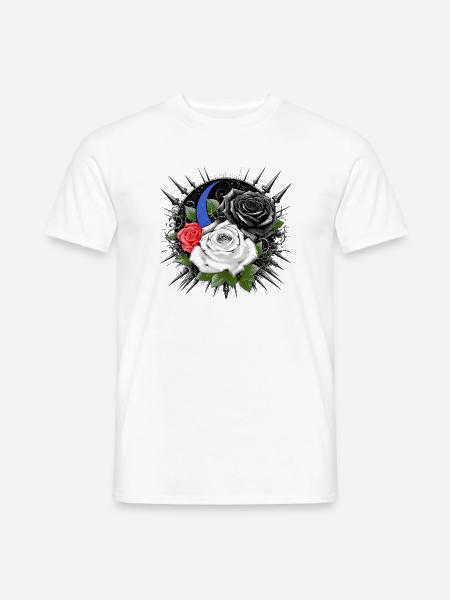 Roses sombres avec lune et épines - T-shirt homme - blanc
