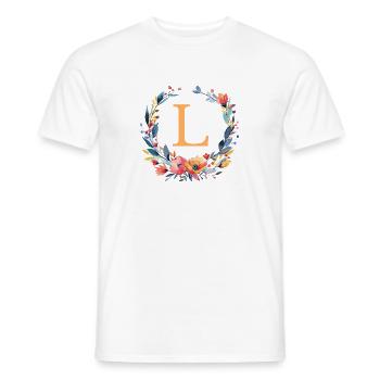 L Monogram, Couronne de fleurs, Personnalisable - T-shirt homme - blanc - Devant - AI Model Male 178 dark (178cm)