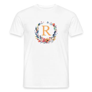 R Monogramm, Blumen-Kranz, personalisierbar - Männer T-Shirt - Weiß - Vorne - AI Model Male 178 dark (178cm)