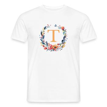 T Monogram, Couronne de fleurs, Personnalisable - T-shirt homme - blanc - Devant - AI Model Male 178 dark (178cm)