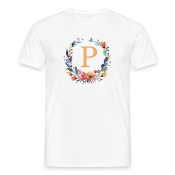 P Monogramm, Blumen-Kranz, personalisierbar - Männer T-Shirt - Weiß - Vorne - AI Model Male 178 dark (178cm)