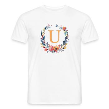 U Monogram, Flower Circle, Personalizable - Men's T-Shirt - white - Front - AI Model Male 178 dark (178cm)