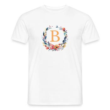 B Monogram, Flower Wreath, Personalizable - Men's T-Shirt - white - Front - AI Model Male 178 dark (178cm)