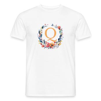 Q Monogramm, Blumen-Kranz, personalisierbar - Männer T-Shirt - Weiß - Vorne - AI Model Male 178 dark (178cm)