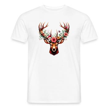 Cerf avec des fleurs - T-shirt homme - blanc - Devant - AI Model Male 178 dark (178cm)