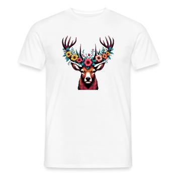 Cerf avec des fleurs - T-shirt homme - blanc - Devant - AI Model Male 178 dark (178cm)