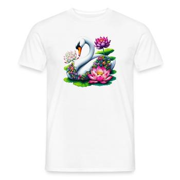 Schwan verziert mit Lotusblüten - Männer T-Shirt - Weiß - Vorne - AI Model Male 178 dark (178cm)