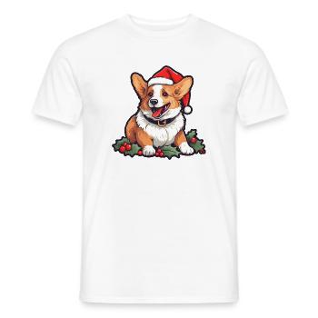 Christmas Happy Corgi in Nikolausmütze mit Stechpalme - Männer T-Shirt - Weiß - Vorne - AI Model Male 178 dark (178cm)
