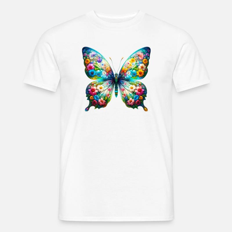 Schmetterling mit Blumen verziert - Männer T-Shirt - Weiß