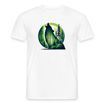 Silhouette of howling wolf with green forest - Men's T-Shirt - white - Front - AI Model Male 178 dark (178cm)