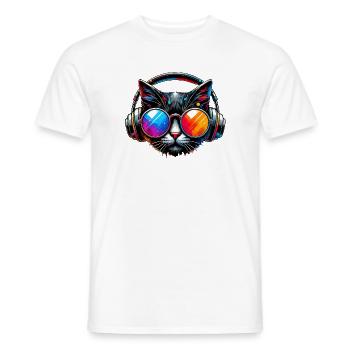 DJ Cat - Chat Disco & Fête - T-shirt homme - blanc - Devant - AI Model Male 178 dark (178cm)