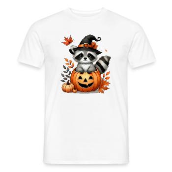 Halloween raccoon in pumpkin: Sweet scary fun - Men's T-Shirt - white - Front - AI Model Male 178 dark (178cm)