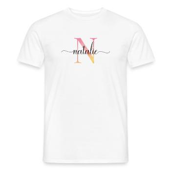 N | Monogramme | Nom | Natalie |Aquarelle - T-shirt homme - blanc - Devant - AI Model Male 178 dark (178cm)