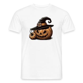Halloween pumpkin with witch hat: The perfect horror - Men's T-Shirt - white - Front - AI Model Male 178 dark (178cm)