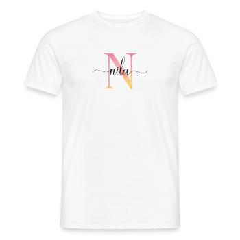N | Monogramme | Nom | Nila |Aquarelle - T-shirt homme - blanc - Devant - AI Model Male 178 dark (178cm)