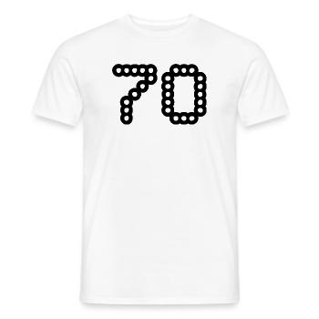 70. 70 YEARS. 70th ANNIVERSARY. 70 YEARS ANNIVERSARY. - Men's T-Shirt - white - Front - AI Model Male 178 dark (178cm)