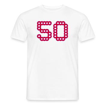 50. 50 YEARS. 50th ANNIVERSARY. 50 YEARS ANNIVERSARY. - Men's T-Shirt - white - Front - AI Model Male 178 dark (178cm)