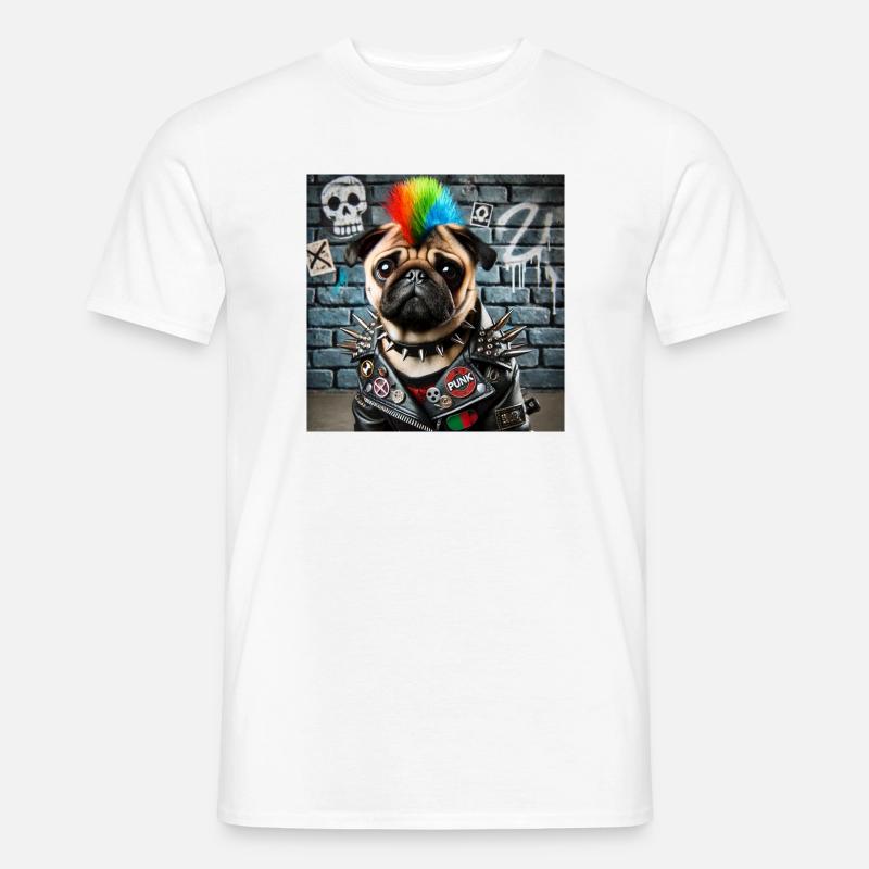 Punk Mops mit Regenbogenmähne - Männer T-Shirt - Weiß