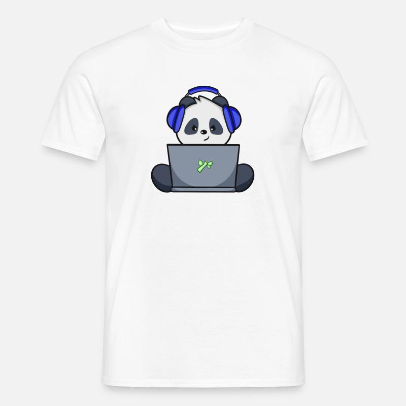 Gaming Panda mit blauem Headset - Männer T-Shirt - Weiß