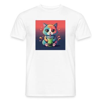 Niedliche Katze mit Bubble Tea - Männer T-Shirt - Weiß - Vorne - AI Model Male 178 dark (178cm)
