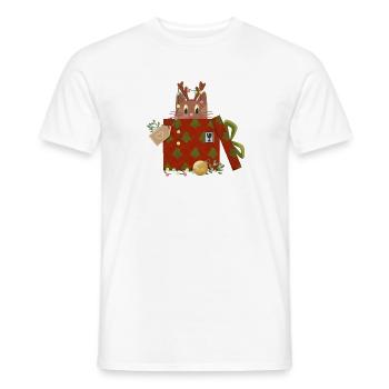 Katze in Weihnachtsgeschenk - Männer T-Shirt - Weiß - Vorne - AI Model Male 178 dark (178cm)