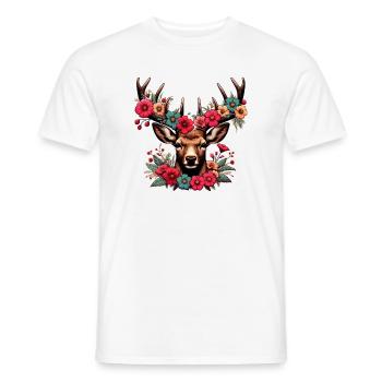 Cerf avec des fleurs - T-shirt homme - blanc - Devant - AI Model Male 178 dark (178cm)