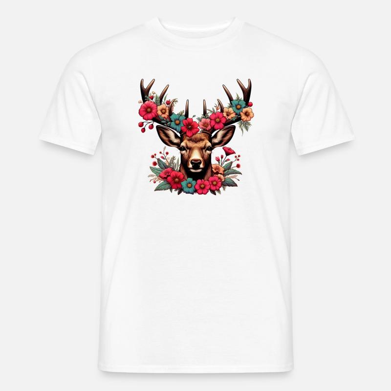 Hirsch mit Blumen - Männer T-Shirt - Weiß