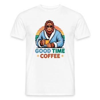 Good Time Coffee Bigfoot 80s Funny Humor Vintage. - Men's T-Shirt - white - Front - AI Model Male 178 dark (178cm)