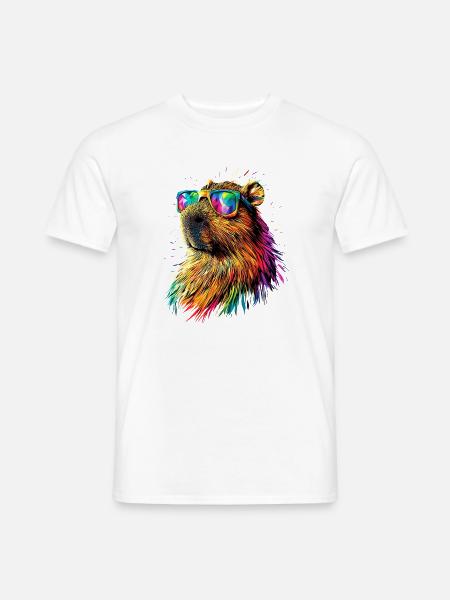 Capybara Sonnenbrille Bunt Popart Wasserschwein - Männer T-Shirt - Weiß