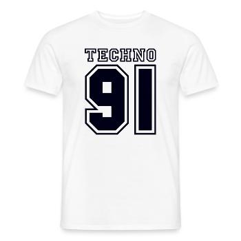 TECHNO 91 - Männer T-Shirt - Weiß - Vorne - AI Model Male 178 dark (178cm)
