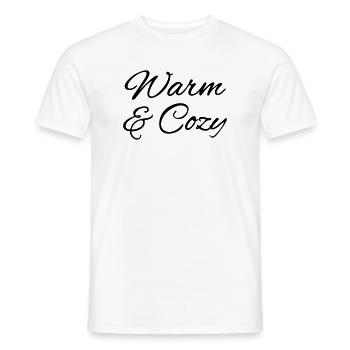 Warm & Cozy – Cuddly Autumn & Winter Lettering - Men's T-Shirt - white - Front - AI Model Male 178 dark (178cm)