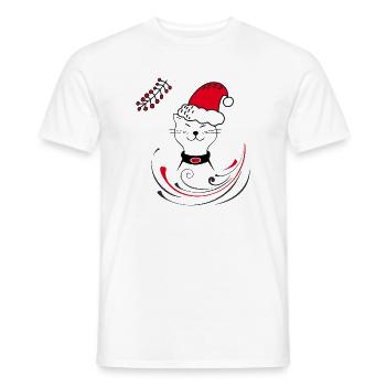 Chat au chapeau de Père Noël - T-shirt homme - blanc - Devant - AI Model Male 178 dark (178cm)